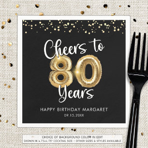80th Birthday Cheers to 80 Years Black Gold Napkin