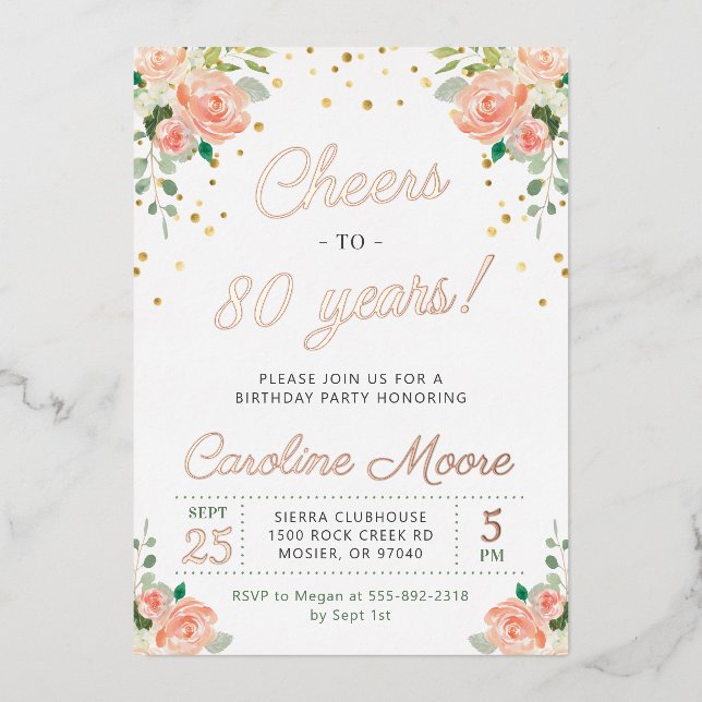 80th Birthday Cheers to 80 Years Ladies Rose Gold (Front)