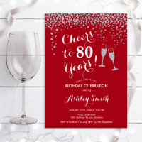80th Birthday - Cheers To 80 Years Silver Red