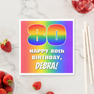 80th Birthday: Colorful, Fun Rainbow Pattern # 80 Napkin