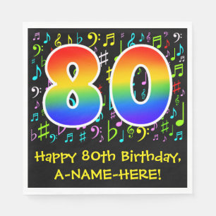 80th Birthday - Colorful Music Symbols, Rainbow 80 Napkin