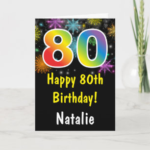 80th Birthday Colourful Rainbow Fireworks Card