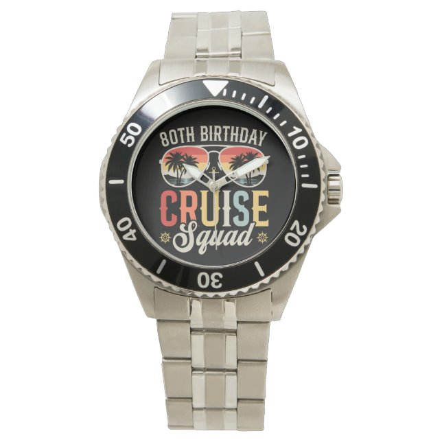 80TH Birthday Cruise Squad Family Matching Men Watch (Front)