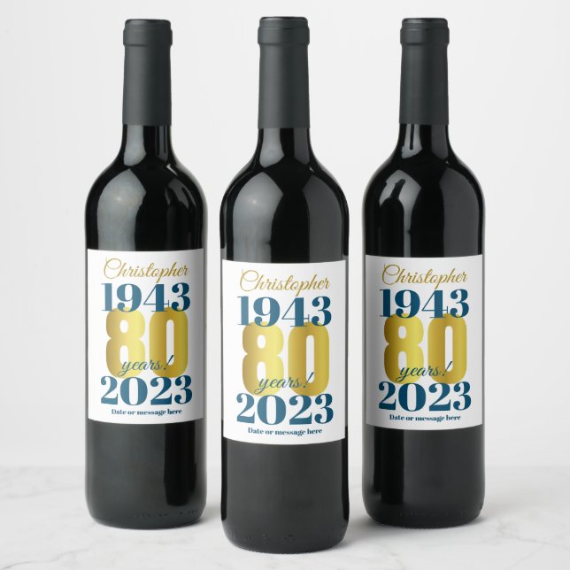 80th Birthday Custom Dates Wine Label (Bottles)