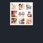 80th birthday custom photo collage rose gold name canvas print<br><div class="desc">A unique 80th birthday gift or keepsake, celebrating her life with a collage of 8 of your photos. Add images of her family, friends, pets, hobbies or dream travel destination. Personalise and add a name, age 80 and a date. Grey and black coloured letters. A chic girly and feminine rose...</div>