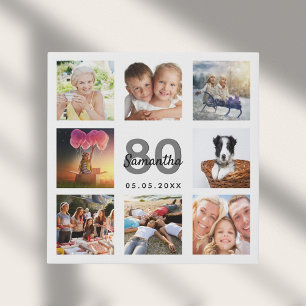 80th birthday custom photo collage white monogram faux canvas print