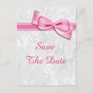 80th Birthday Damask and Faux Bow Save The Date Announcement Postcard