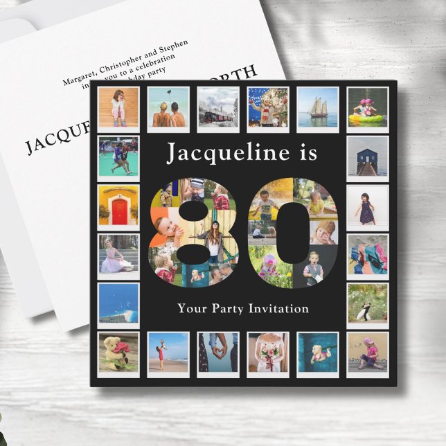 80th Birthday Design Your own Photo Collage Invitation (Personalized 80th birthday invitations with photo collage template.)