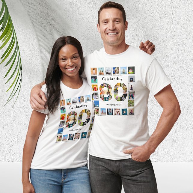 80th Birthday Design Your own Photo Collage T-Shirt (Personalized 80th birthday tshirts with photo collage template.)