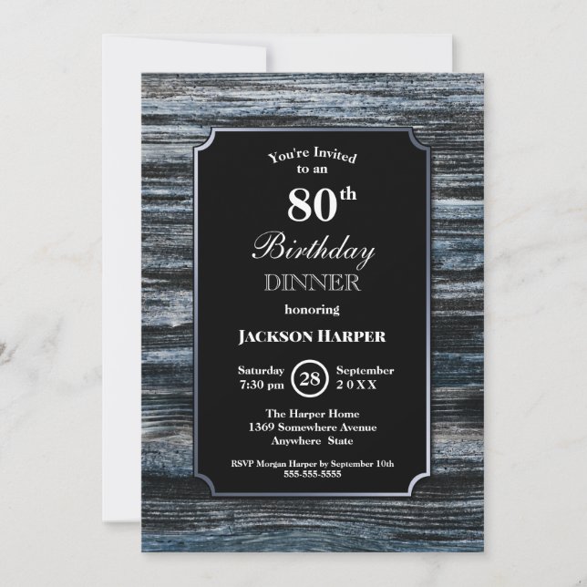80th Birthday Dinner Wood Party Invitation (Front)