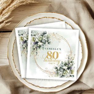 80th birthday Dusty Green Boho Eucalyptus Napkins