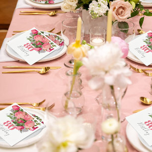 80th Birthday Eightieth Rose Elegant Napkin