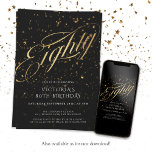80th Birthday Eighty Black Gold Confetti Elegant Invitation<br><div class="desc">80th Birthday Eighty Black Gold Confetti Elegant Invitation. Elegant and stylish birthday party decor design calligraphy fonts and confetti! This design is classy and timeless, perfect for that memorable celebration. The text is faux foil that is graphically simulated and not real. The real foil version is available, check out the...</div>