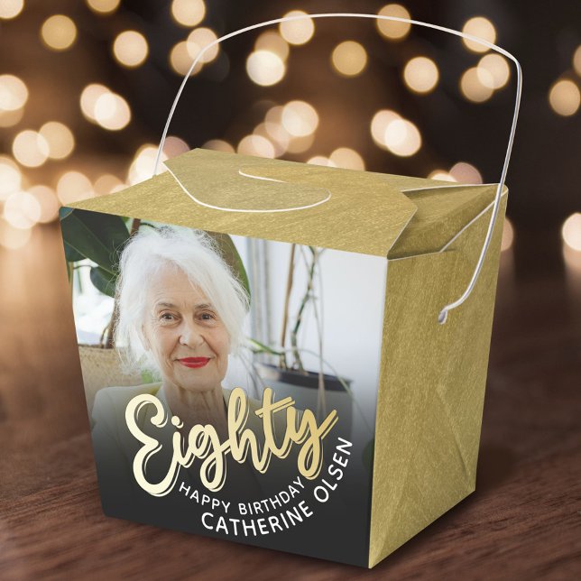 80th birthday Eighty script gold black photo  Favour Box (Creator Uploaded)