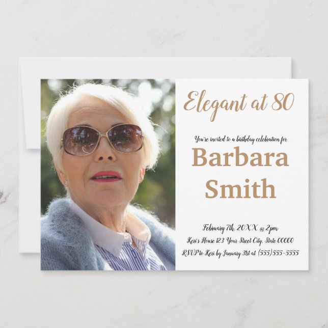 80th birthday Elegant at 80 Personalise Photo  Invitation (Front)