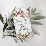80th Birthday Elegant December Floral Thank You  Gift Tags<br><div class="desc">An elegant gift tag for party favours and gifts celebrating an 80th birthday. It's perfect for December or winter birthdays with a unique blend of feminine pink roses and holly and evergreens with red berries. Font pairings that include calligraphy script make a lovely impression. So pretty! Personalise the text template...</div>
