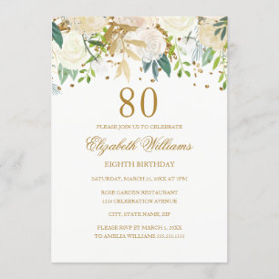80th Birthday Elegant Gold Floral Invitation