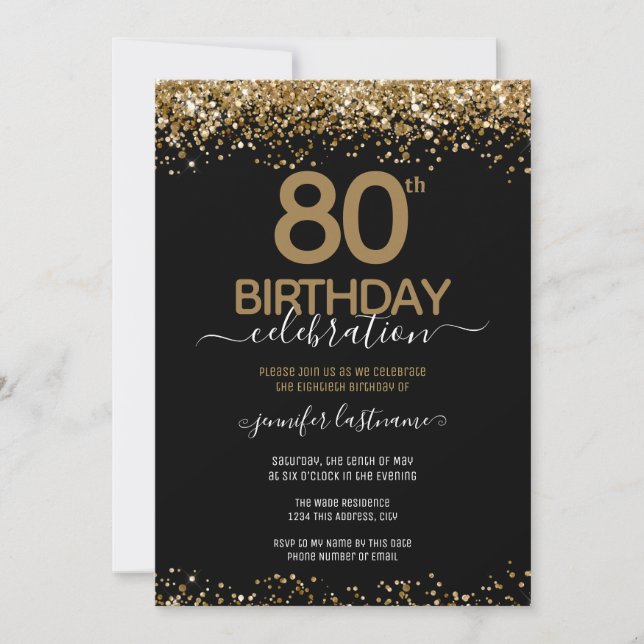 80th Birthday Elegant Gold Glitter Invitation (Front)
