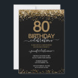 80th Birthday Elegant Gold Glitter Invitation<br><div class="desc">Elegant Faux gold glitter with shimmering confetti highlights on the top and bottom border. All text is adjustable and easy to change for your own party needs. Great elegant 80th birthday template design.</div>