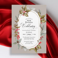 80th Birthday Elegant Holly and Berry Botanical