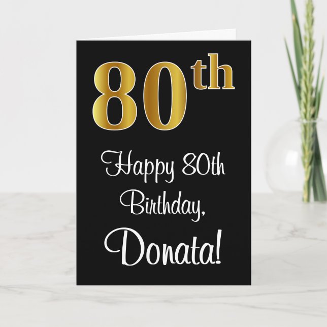 80th Birthday ~ Elegant Luxurious Faux Gold Look # Card (Front)