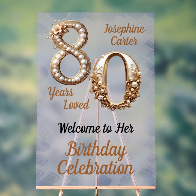 80th Birthday Elegant Party Acrylic Sign (Neutral)