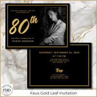 80th Birthday Elegant Photo Black Faux Gold Leaf
