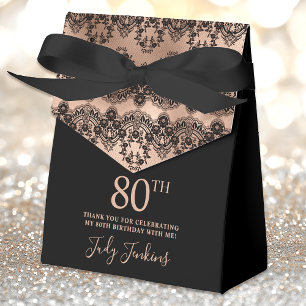 80th Birthday Elegant Rose Gold Lace Favour Box