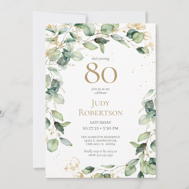 80th Birthday Eucalyptus Card Request (Front)