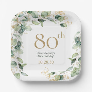 80th Birthday Eucalyptus Paper Plate