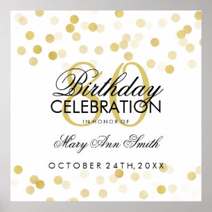 80th Birthday Faux Gold Foil Glitter Lights Poster