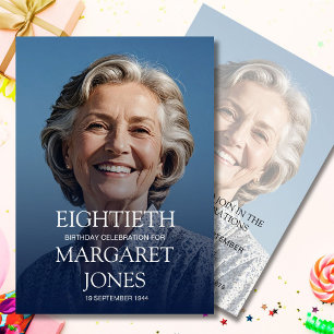 80th Birthday Female Photo Simple Elegant  Invitation