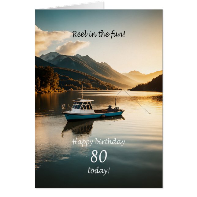 80th Birthday Fishing From a Boat (Front)