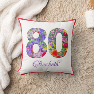 80th birthday floral colorful name throw pillow
