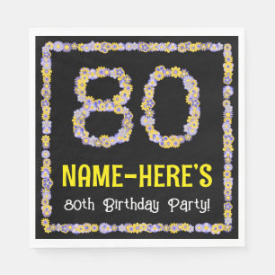80th Birthday: Floral Flowers Number, Custom Name Napkin