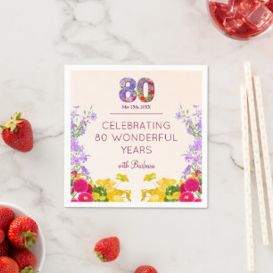 80th birthday floral modern 80 years party elegant napkin