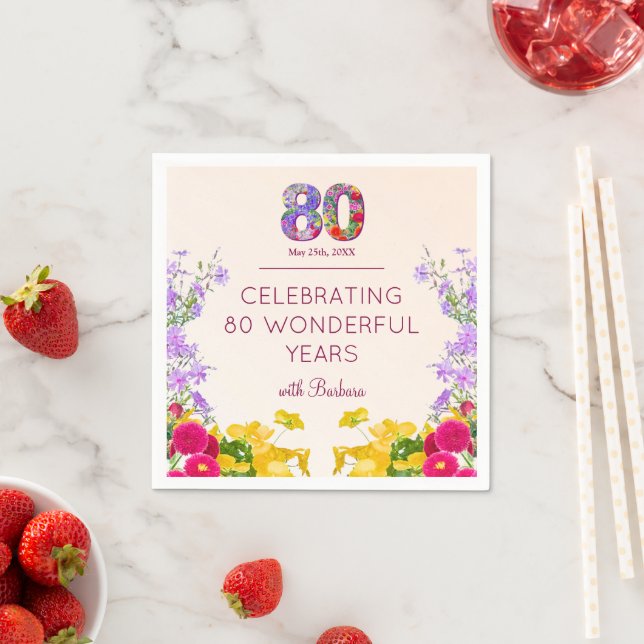 80th birthday floral modern 80 years party elegant napkin (Insitu)