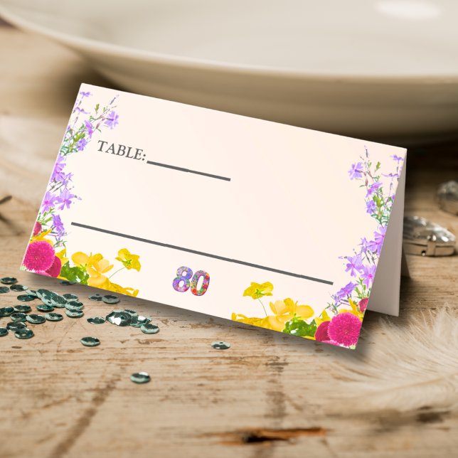 80th birthday floral modern 80 years party elegant place card (Creator Uploaded)