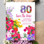 80th birthday floral modern Save The Date postcard<br><div class="desc">80th birthday floral modern Save The Date postcard
Photographed and designed with love
Plan and organise the most wonderful party for the party girl.
Personalise with details of your choice. 
Please contact me for additional designs.
Enjoy!</div>