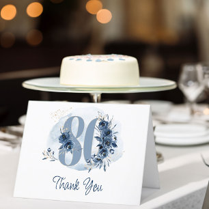 80th Birthday Floral Number Coastal Blue Thank You Card