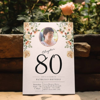 80th Birthday Floral Photo Party Invitation