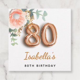 80th birthday floral rose gold eucalyptus monogram favour tags