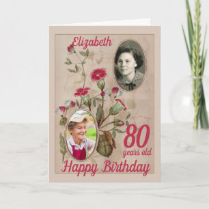 80th Birthday Floral Vintage Photo Card