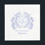 80th Birthday French Blue Floral Crest Custom Napkin<br><div class="desc">An elegant French vintage blue floral crest takes centre stage on this timeless custom paper napkin. Ornate,  formal and very feminine will make any birthday lady feel very special. Coordinating party supplies are available.</div>