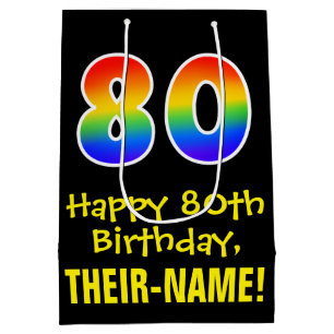 80th Birthday: Fun, Bold, Colourful, Rainbow "80" Medium Gift Bag