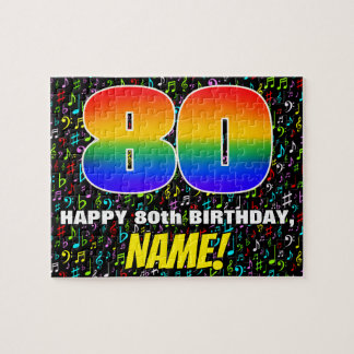 80th Birthday — Fun, Colourful Music Symbols & “80 Jigsaw Puzzle