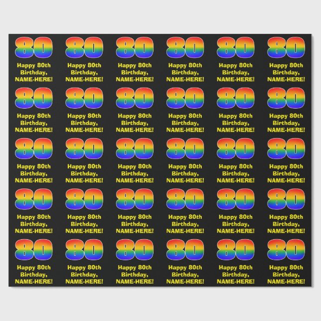 80th Birthday: Fun, Colourful Rainbow Inspired # 8 Wrapping Paper (Flat)