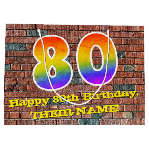 80th Birthday: Fun, Graffiti-Inspired Rainbow # 80 Large Gift Bag