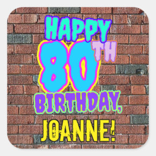 80th Birthday – Fun, Urban Graffiti Inspired Loo Square Sticker