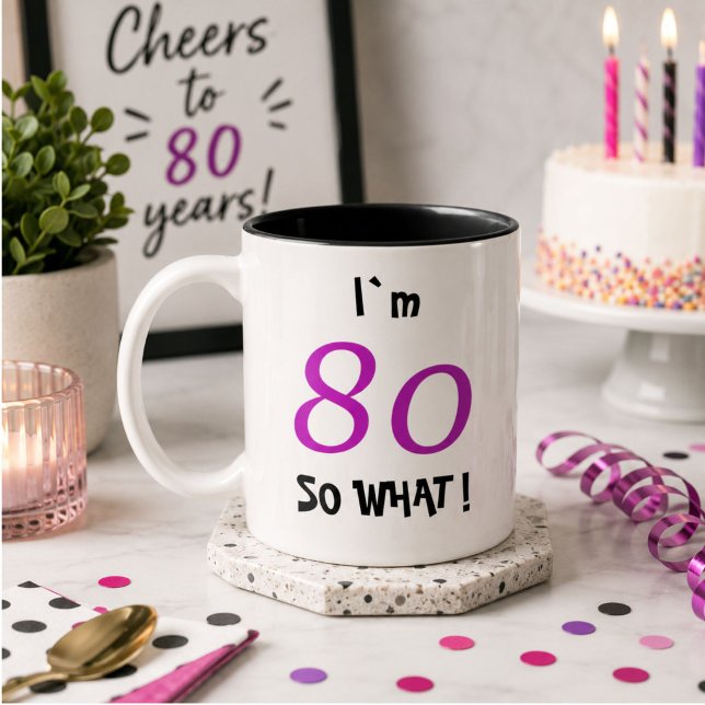 80th Birthday Funny Gift for Her Two-Tone Coffee Mug (Creator Uploaded)